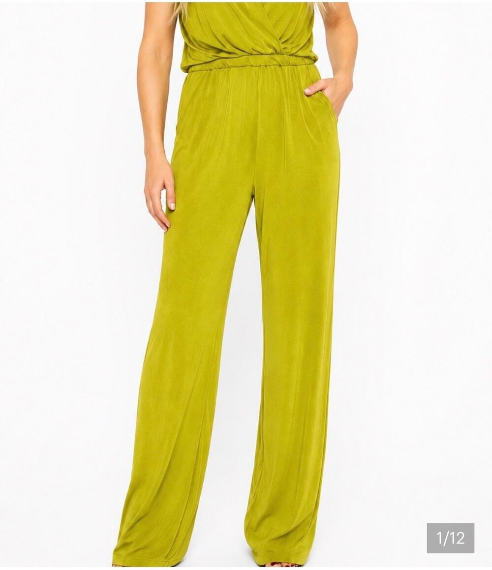 NWT Ripley Rader Classic Jumpsuit Chartreuse Green Wide Leg Pockets Size 2 Small